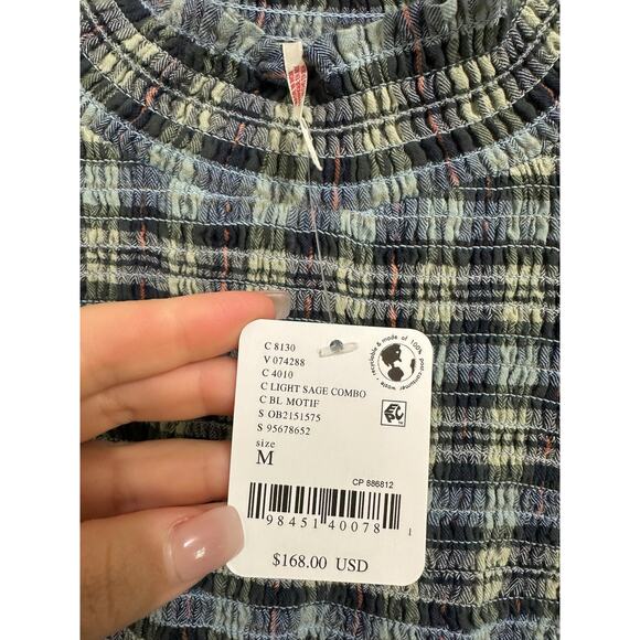 Free People Light sage combo Autumn Chill Plaid Mini Dress size medium $168 NEW - Picture 6 of 9